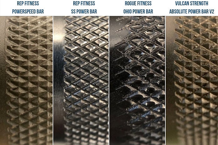 Rep Fitness Powerspeed bar Knurl Comparison Garage Gym Lab